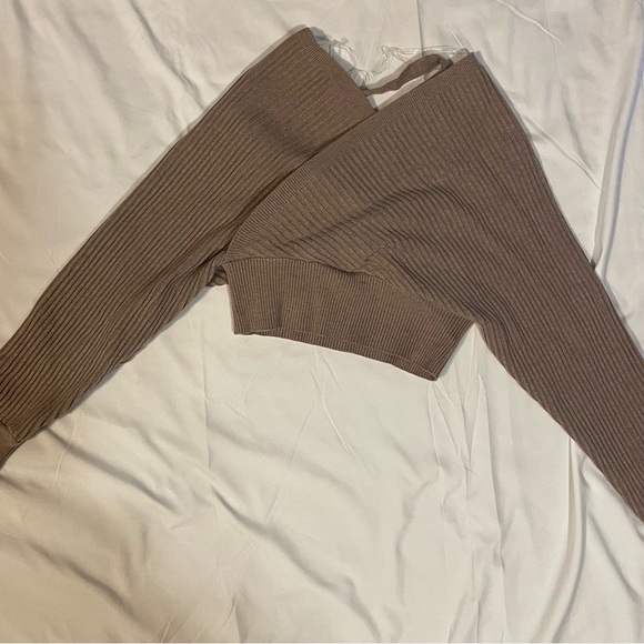 Windsor Tan Off-Shoulder Ribbed Sweater - Picture 1 of 3